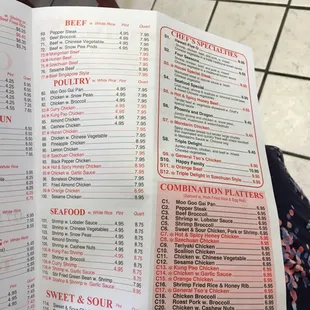 the menu of the restaurant