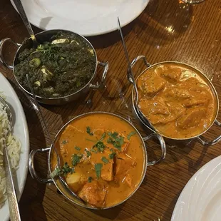 chicken tikka masala, butter chicken, saag paneer