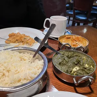 Basmati Rice, spinach paneer, Boneless Chicken Cashew Masala