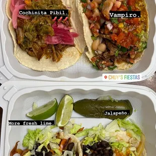 Cochinita Pibil Taco Vampiro Taco Veggie Taco