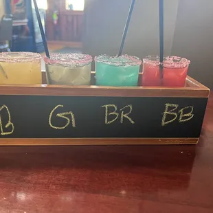 Margarita flight , on the rocks and rimmed with sugar.