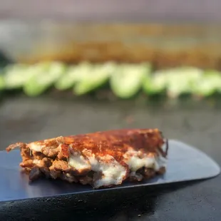 a piece of food on a spatula