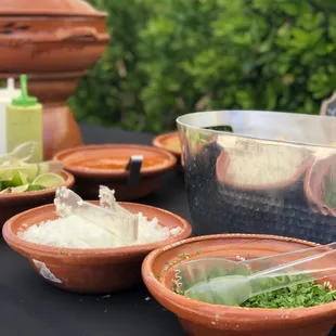 a variety of dishes on a table