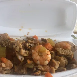 I drank all the soup from the 20 oz cup- about 2&quot; or this much veggie, shrimp and manta ray