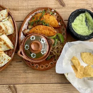 Super Shrimp Quesadilla, Quesabirria, Aguas frescas tamarindo