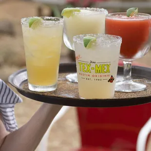 Chuy's margaritas are made with fresh-squeezed lime juice. Try them on the rocks or frozen, swirl or dot.