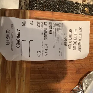 The check for me burrito that was a Toco