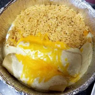 Stacked Chicken Enchiladas with double rice
