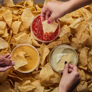 Salsa Fresca, Creamy Jalapeño and Queso To Go.
