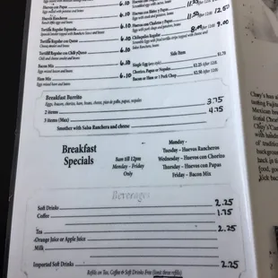 the menu for the restaurant