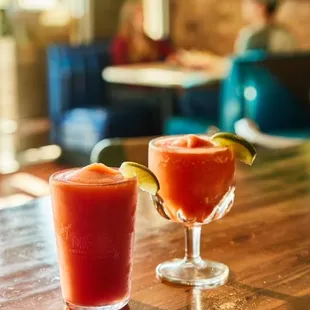 Chuy&apos;s margaritas are made with fresh-squeezed lime juice. Try the Regular or Grande Frozen Strawberry &apos;Rita.