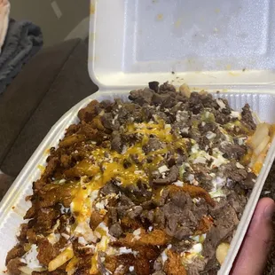 Carne asada fries with alpastor