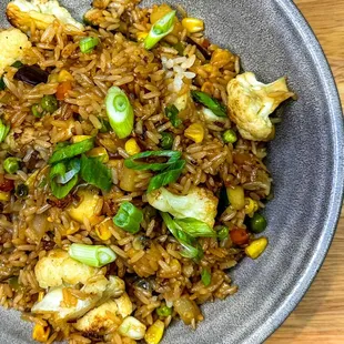 Asian influenced style fried rice, mixed vegetables