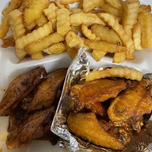 10 pc w/ fries honey bbq split honey buffalo all flats crispy