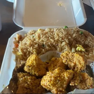 Lemon Pepper Boneless Wings with Vegetable Fried Rice