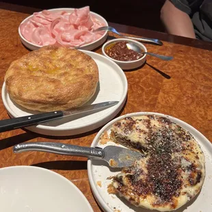 Focaccia, mortadella and onion torta