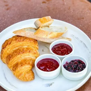 Croissant and Baguette with jams
