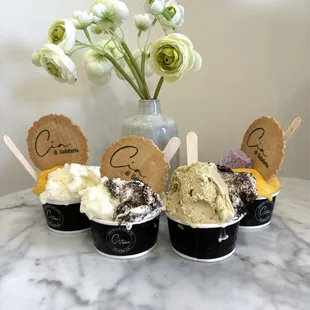 mango sticky rice, sticky rice cookies n cream, pistachio cookies n cream, ube mango