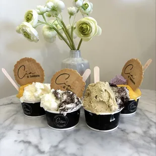 mango and sticky rice, sticky rice cookies n cream, pistachio cookies n cream, ube mango