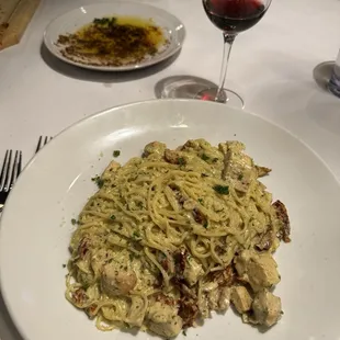 Creamy Pesto, Chicken and Sun-Dried Tomatoes with Angel Hair Pasta