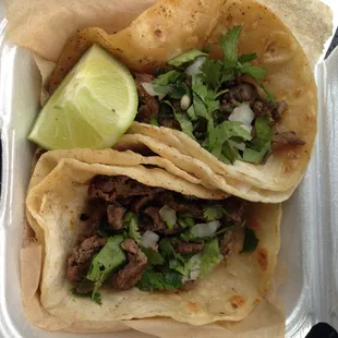 Carne asada tacos. Perfectly done.