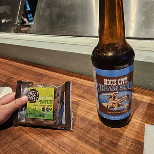 Brownie and bottled cream soda