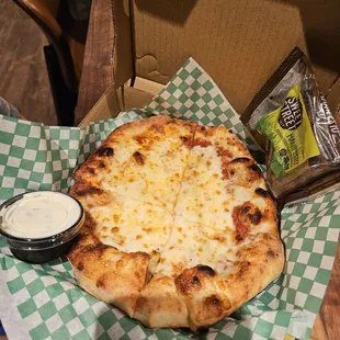 Kids cheese pizza with brownie