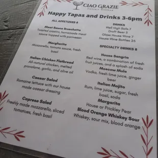 Happy Hour menu