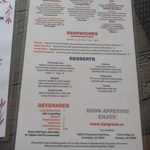 Menu continued.