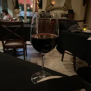 a glass of wine on a table