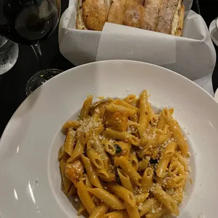 Garlic bread with mozzarella. Delish to accompany the pasta and wine.