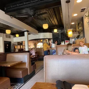 a family sitting at a table