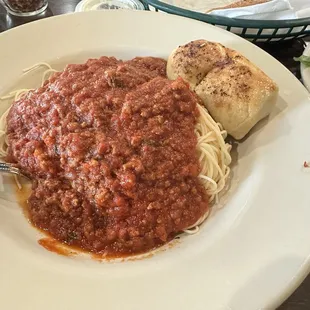 Angel hair spaghetti with meat sauce