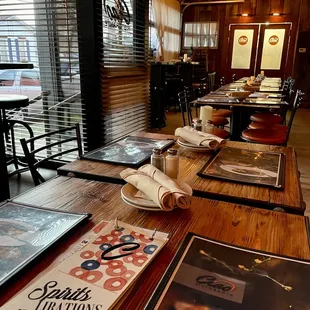 tables and chairs in a restaurant