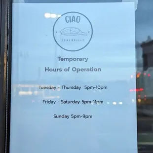 Temporary hours of operation as of April 8, 2024