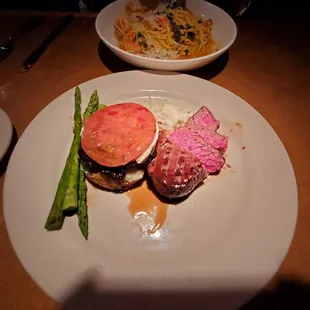 Filet mignon prepared medium with portobello mushroom