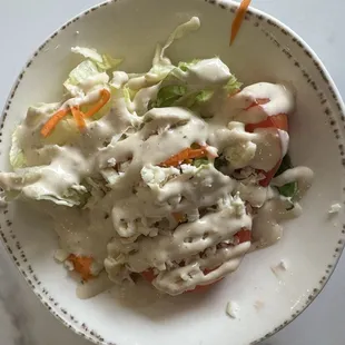 House salad (hold the onion) with house dressing