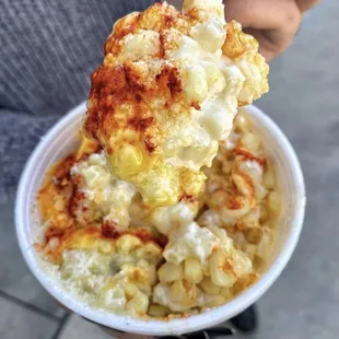 Corn with mayo, cheese, and chile