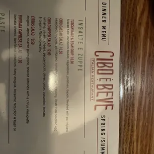 a menu on a table