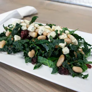 Kale Salad with Cannellini beans, dried cranberries and gorgonzola