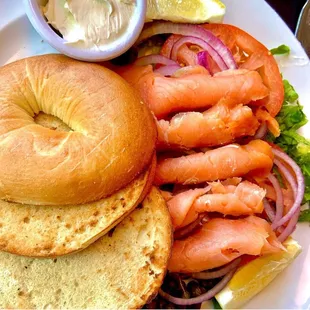 a bagel sandwich with salmon