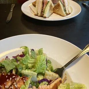 Salmon salad and club sandwich