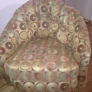 Barrel Chair, original fabric was baby blue crushed velvet.