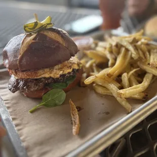 a burger and french fries
