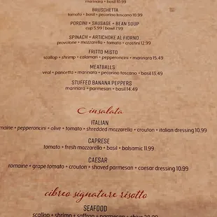 Appetizer menu
