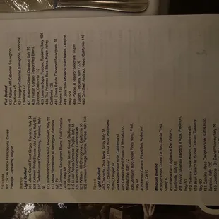 Wine menu