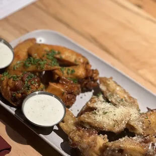 Garlic Parmesan wings and hot wings