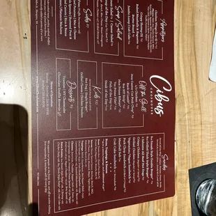 A bad picture of the menu!