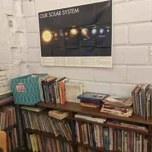 a bookshelf filled with books