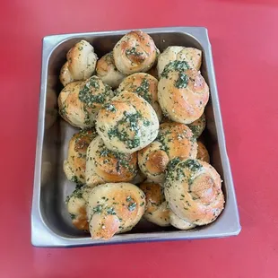 a pan of bread rolls